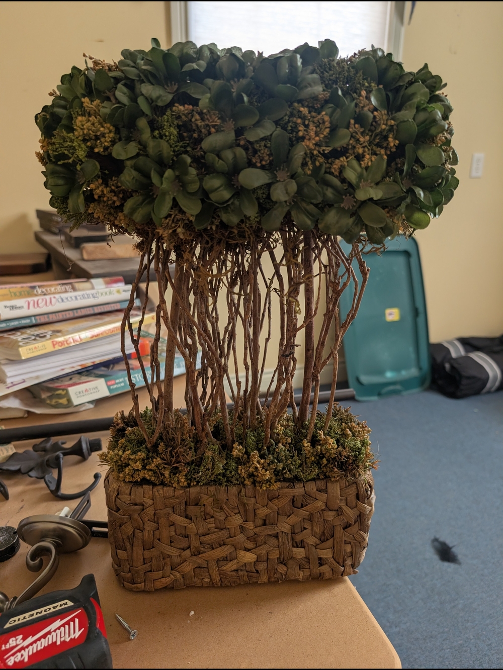 Green Artificial Topiary Tree in Woven Basket - Home Accents